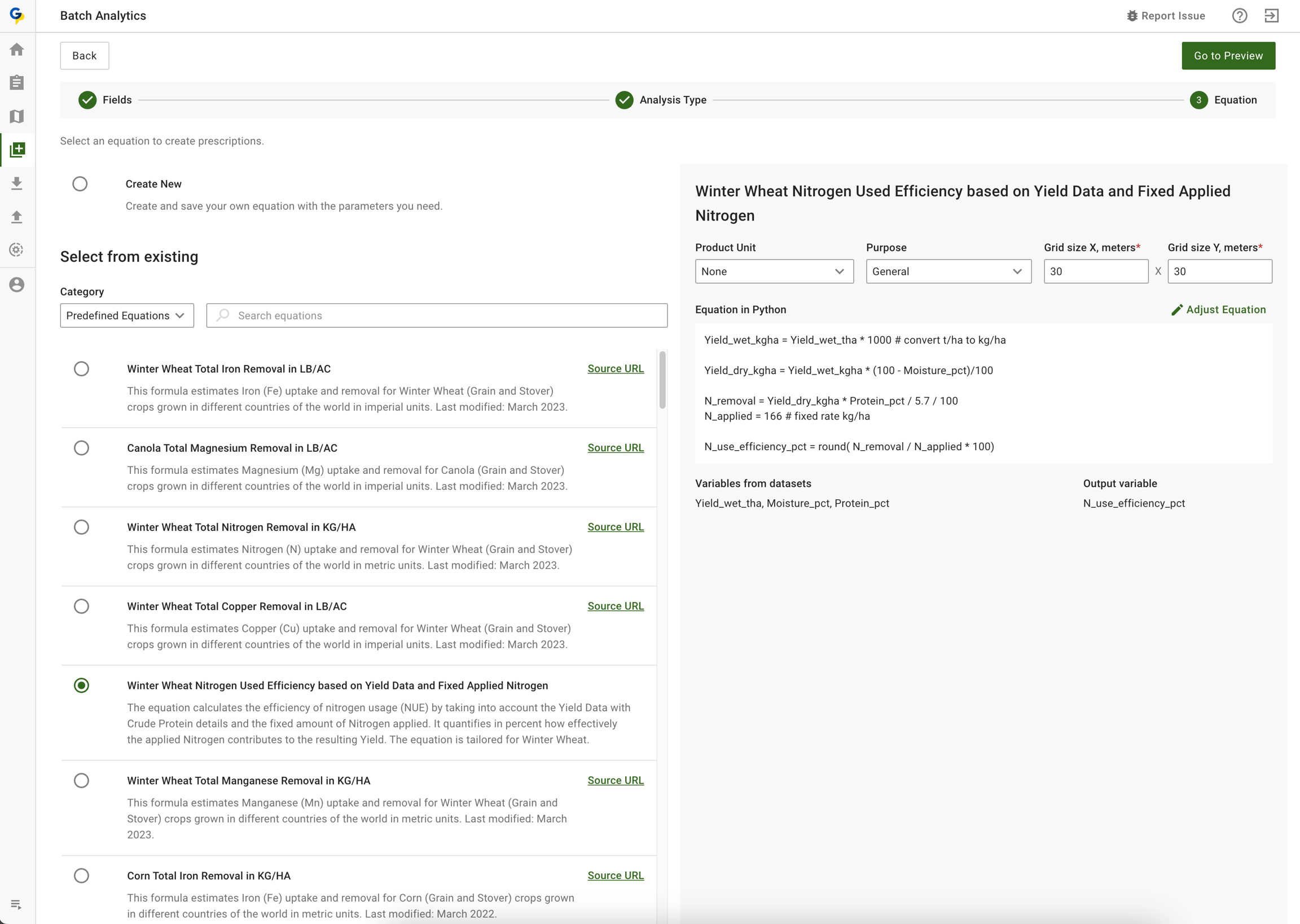 Step 1 - Select (or create) Equation and Fields